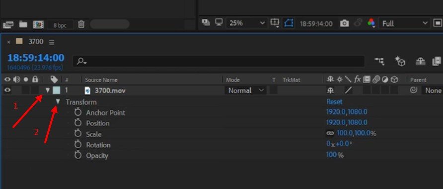 Свойства и анимация клипов в After Effects