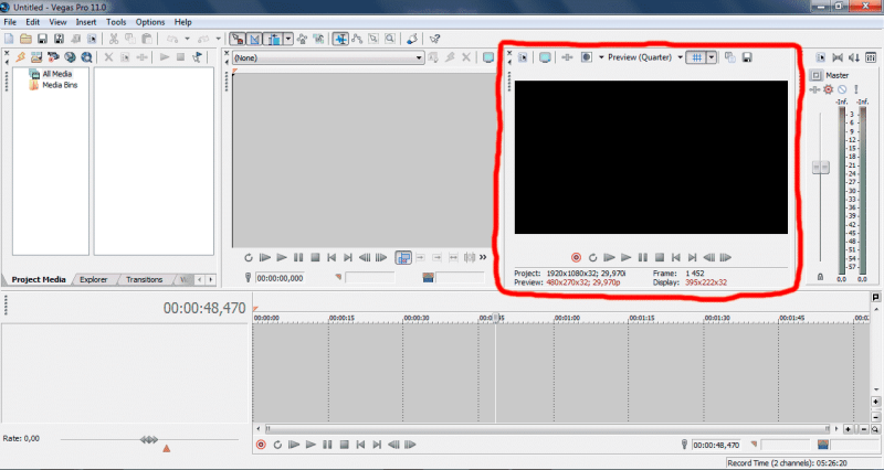 Sony Vegas Pro окно предпросмотра