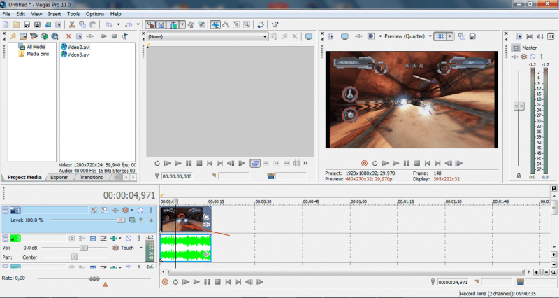 Sony Vegas Pro окно предпросмотра