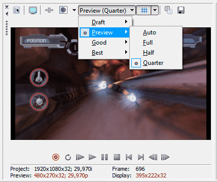 Sony Vegas Pro окно предпросмотра